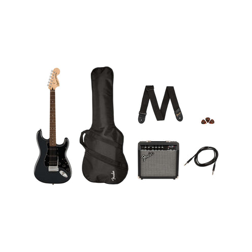 Squier Affinity Series HSS Stratocaster Guitar Pack, Laurel FB, Charcoal Frost Metallic (B-Stock)