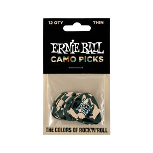 Ernie Ball Camouflage Cellulose Guitar Picks, Thin, 12-Pack