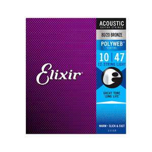 Elixir 11150 Polyweb Light 80/20 Bronze 12-String Acoustic Guitar Strings 10-47