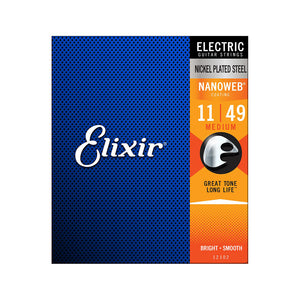 Elixir 12102 Nanoweb Electric Guitar Strings, Medium, 11-49