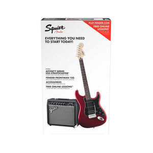 Squier Affinity Series HSS Stratocaster Guitar Pack w/Frontman 15G Amplifier, Candy Apple Red