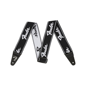 Fender Weighless Running Logo Guitar Strap, Black/White, 2inch