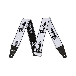 Fender Weighless Running Logo Guitar Strap, White/Black, 2inch