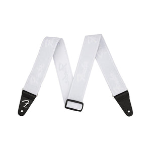 Fender Weighless Running Logo Guitar Strap, White/White, 2inch