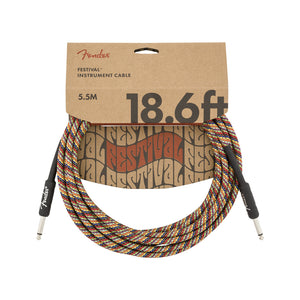 Fender Festival Hemp Straight Instrument Cable, 18.6ft, Pure Hemp, Rainbow