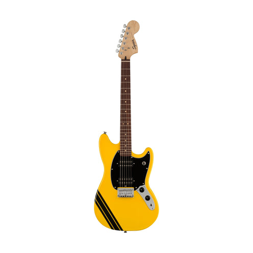 Squier FSR Bullet Competition HH Mustang w/Black Stripes, Laurel FB, Graffiti Yellow (B-Stock)