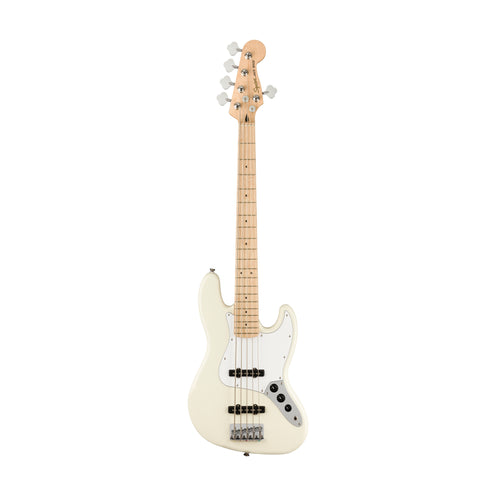 Squier Affinity Series Jazz Bass V 5-String Electric Bass Guitar, Maple FB, Olympic White